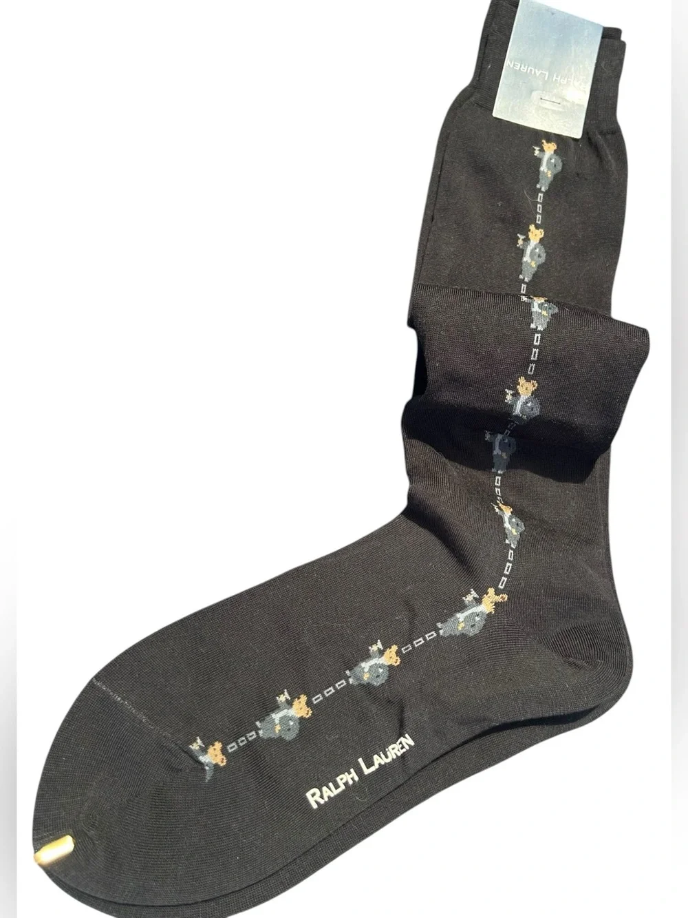 Ralph Lauren Vintage black Knee Socks with Polo Bear Motif NWT Old Money Preppy